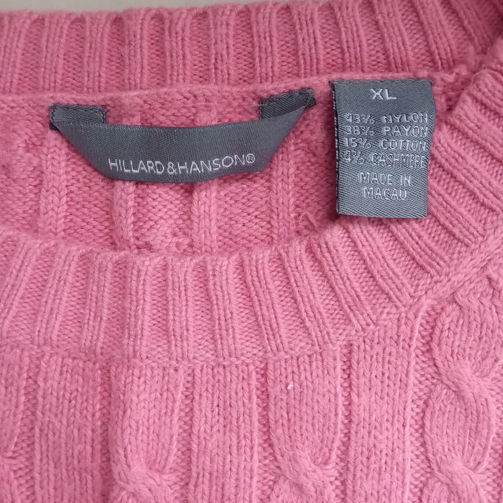 Hillard & Hanson Pink Cable-Knit Cashmere Blend Pullover Sweater, Size XL - Picture 8 of 10